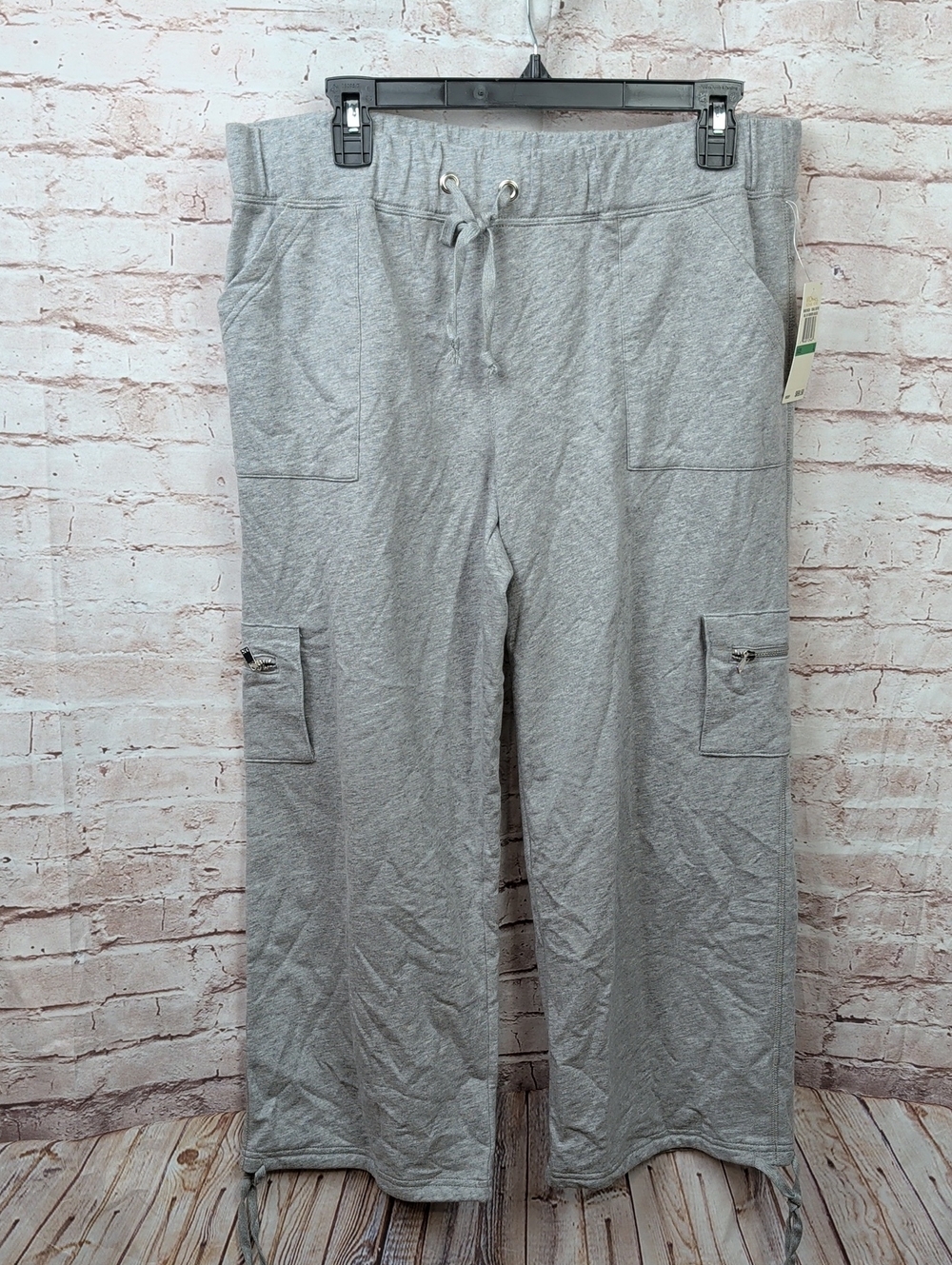 Michael Kors Light Gray Cargo Drawstring Cropped Sweatpants Large New